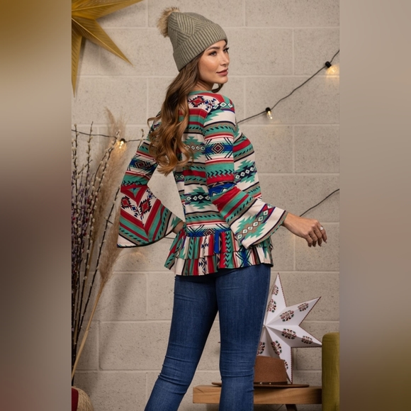 🇺🇲Host Pick🔥Native American Print Ruffle Top In Size S, M or L - Picture 6 of 15